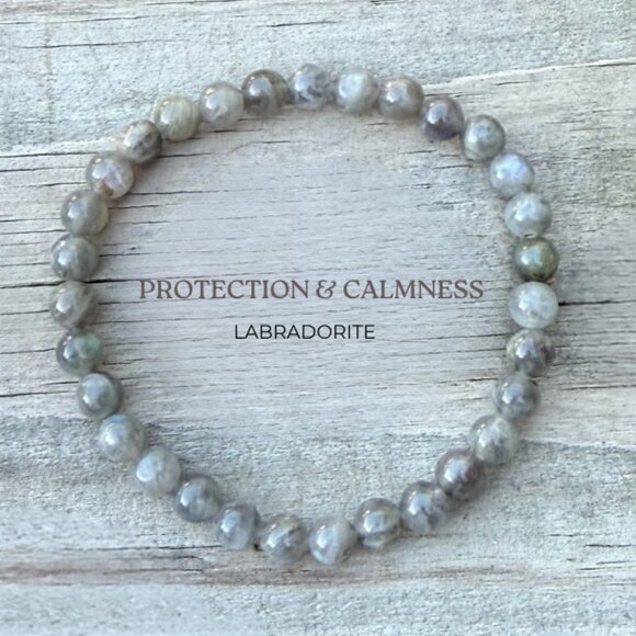 Natural Gray Labradorite Gemstone Handmade Beaded Stretch Bracelet (6MM) - Picture 2 of 9